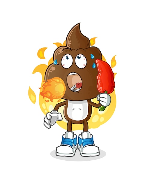 human shit head cartoon eat hot chilie mascot cartoon vector