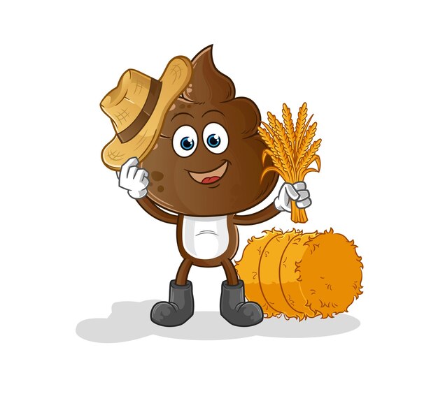 human shit head cartoon farmer mascot cartoon vector