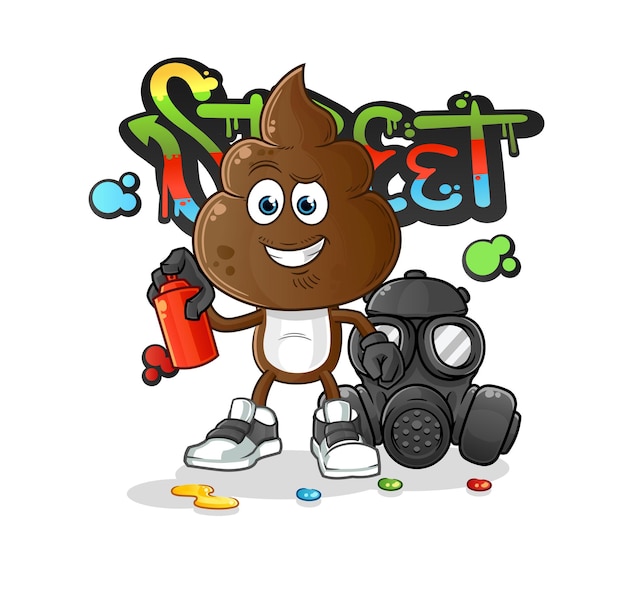 Human shit head cartoon graffiti artist vector cartoon character