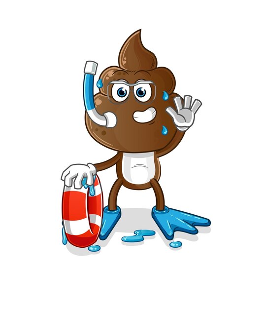 human shit head cartoon swimmer with buoy mascot cartoon vector