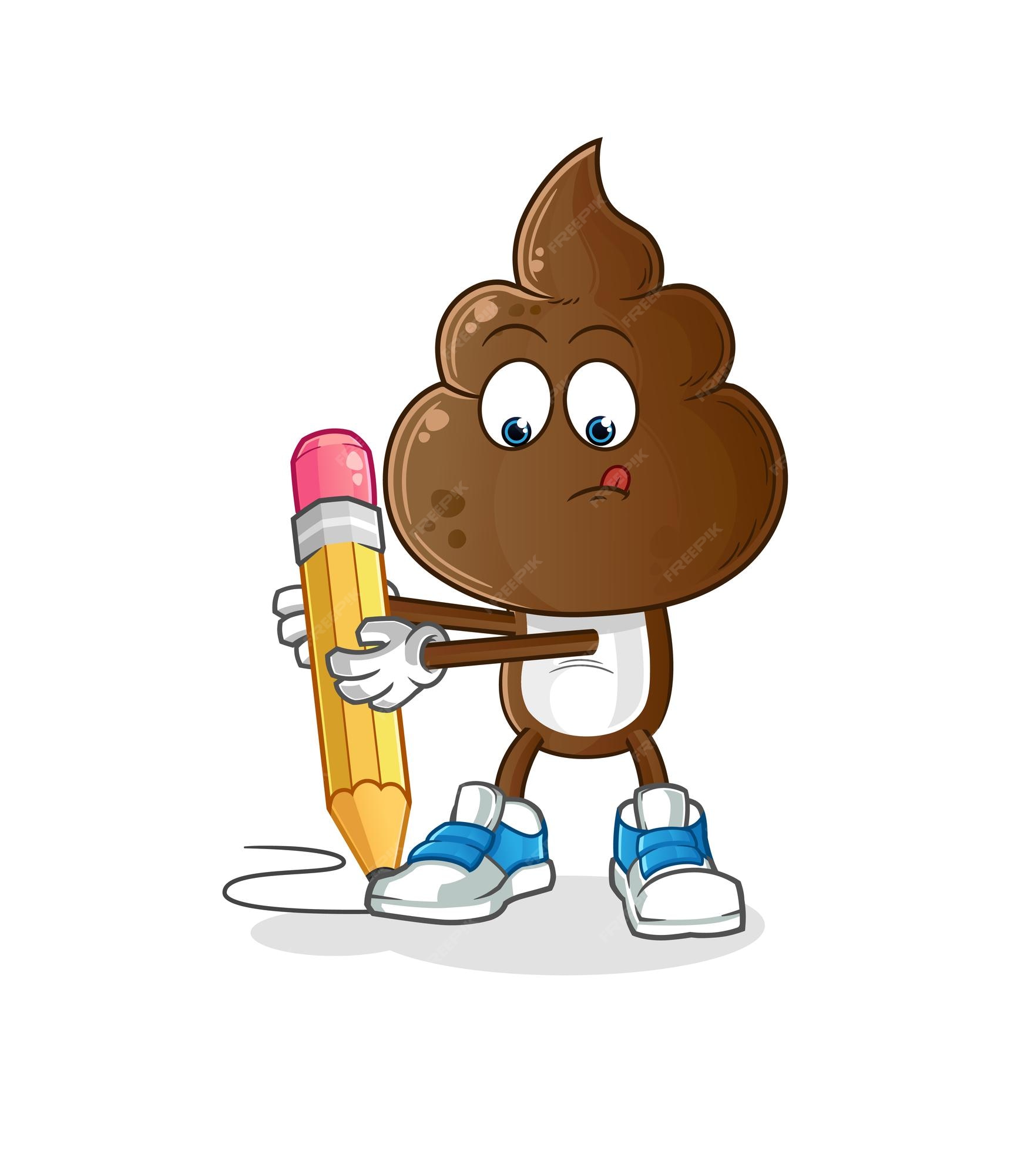 Premium Vector | Human shit head cartoon write with pencil cartoon mascot vector Premium Vector | Human shit head cartoon write with pencil cartoon mascot vector