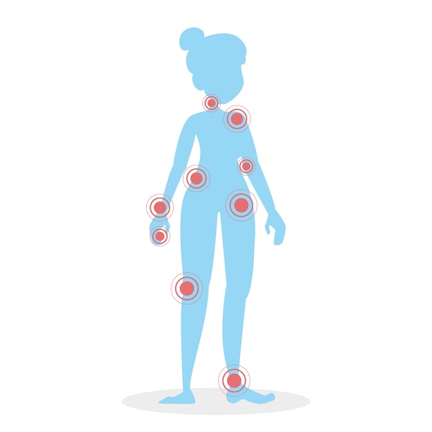 Человеческий силуэт с красными болевыми точками