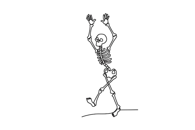 A human skeleton walked over while raising both hands human skeleton oneline drawing