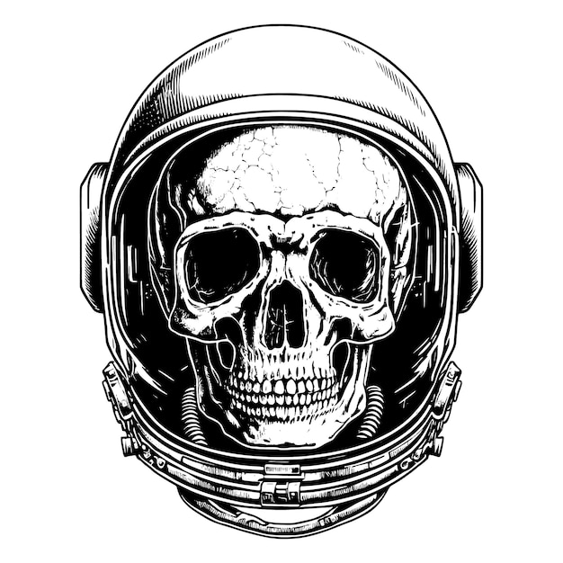 Human skull astronaut helmet sketch