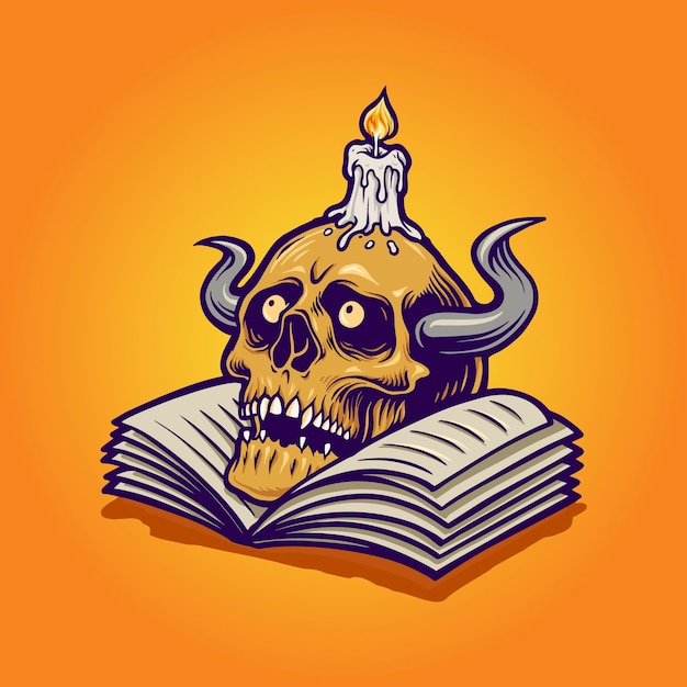 Human skull and book with candle