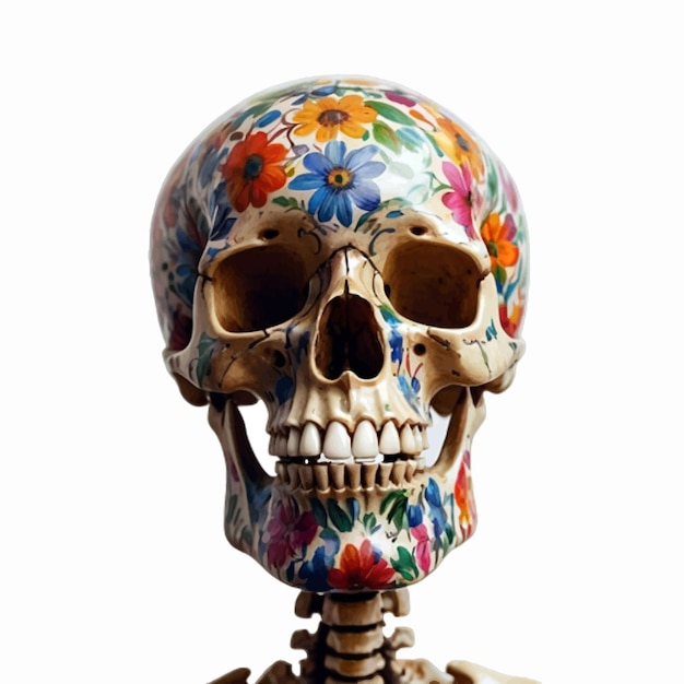 Human skull decorated with floral art symbolizing the duality of life and death vector illustration