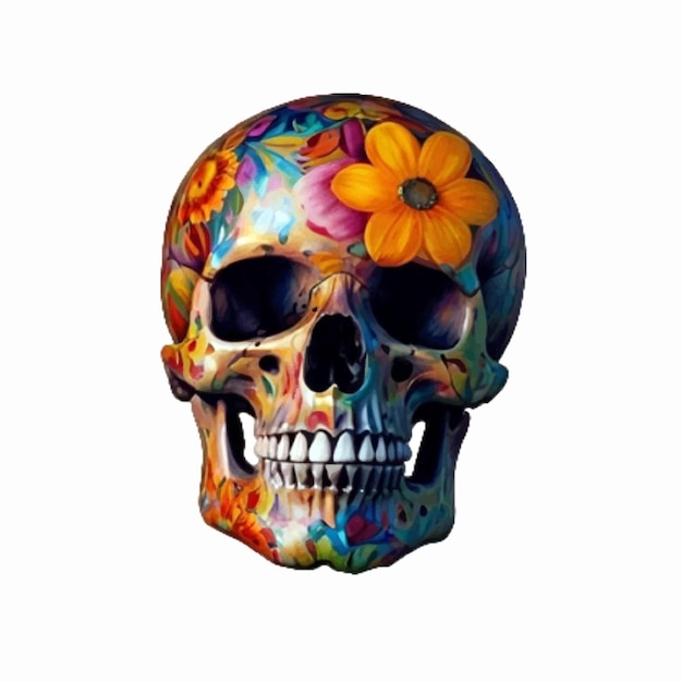 Human skull decorated with flower artsymbolizing the duality of life and death vector illustration