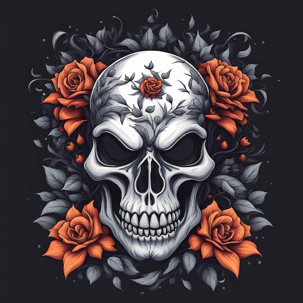 Human skull floral vector illustration skeleton art design with flower