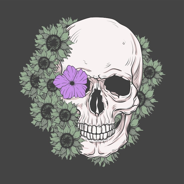 Vettore cranio umano e corona di fiori los muertos illustrazione vettoriale