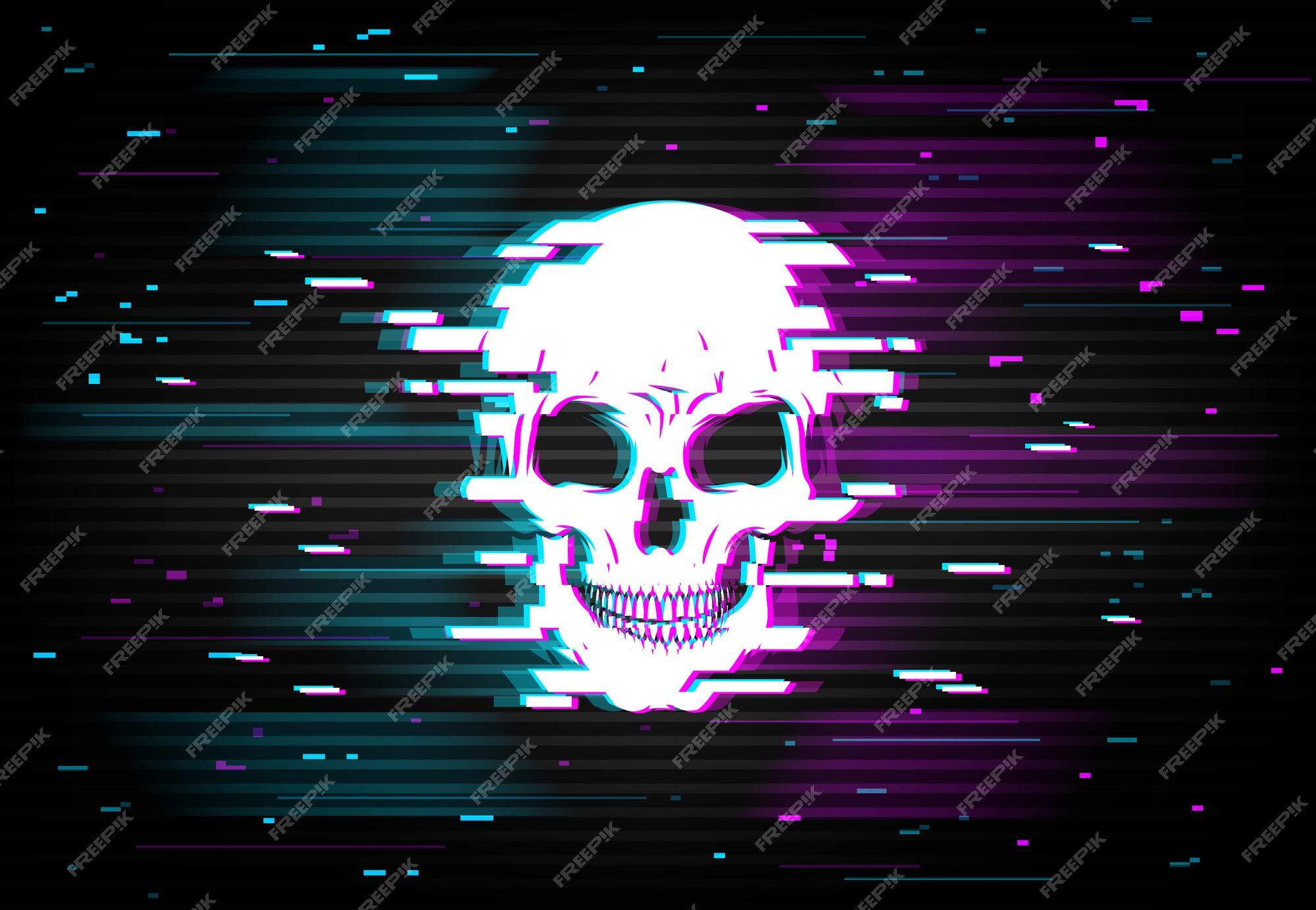 Premium Vector  Human skull on glitching display.