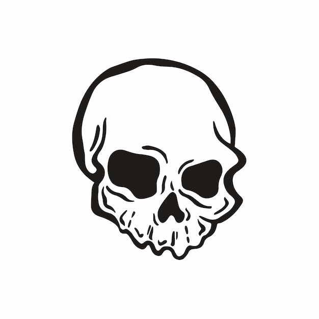 Human Skull Icon Logo Design Black and White Stencil Tattoo Flat Vector Illustration