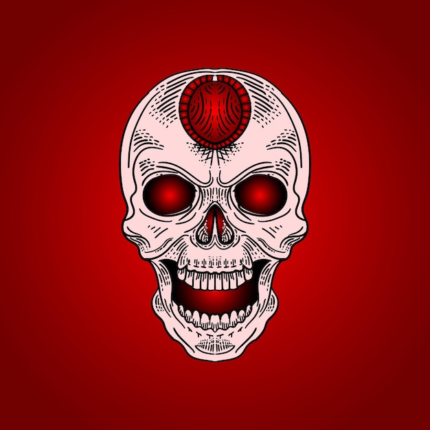 Human skull illustration with engrave style