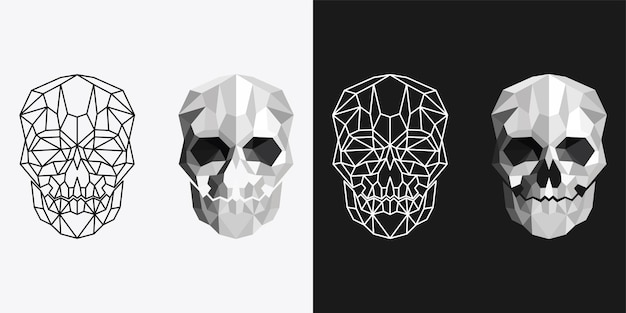 Vector human skull monochrome and line art design template