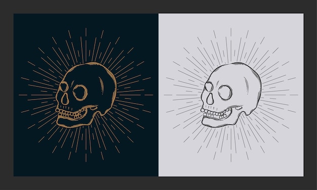 Human skull sugar skull vector illustration engraving style tattoo design