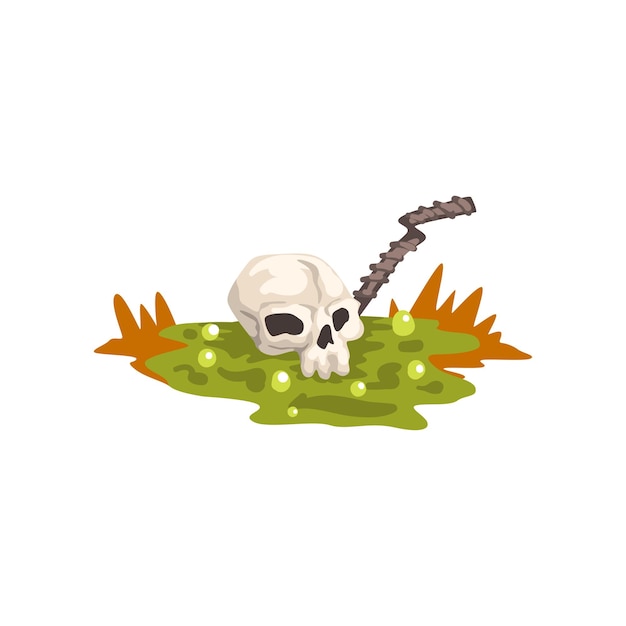 Human skull in a swamp of toxic waste ecological disaster environmental pollution concept vector illustration isolated on a white background