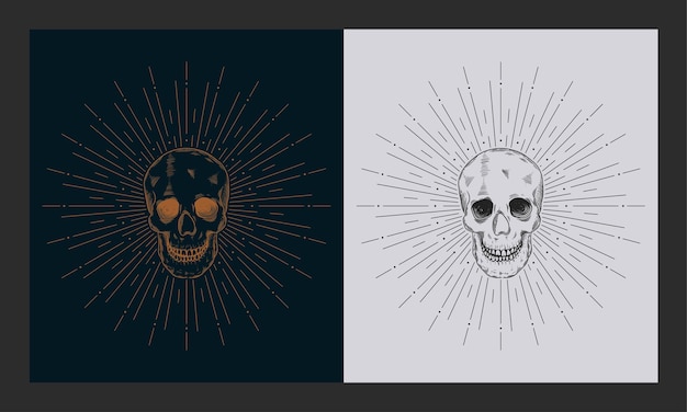 Vector human skull symbol vector with engraving style