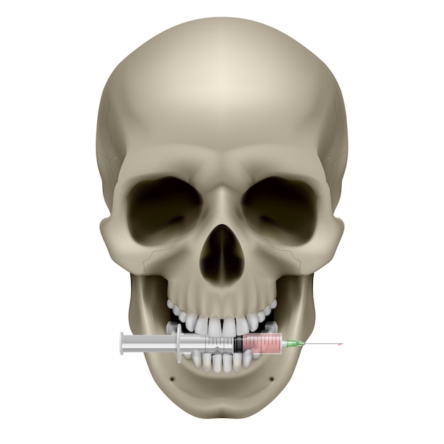 Vector human skull and syringe