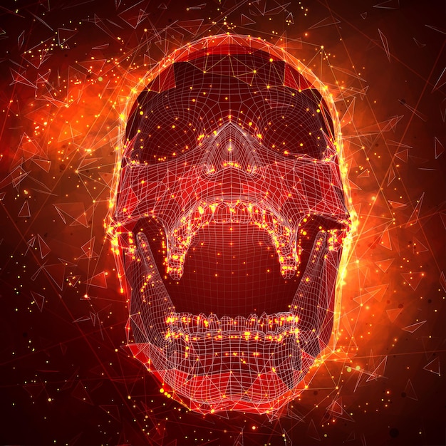 Human skull. vector concept. triangulator, 3d volumetric. destruction and explosion