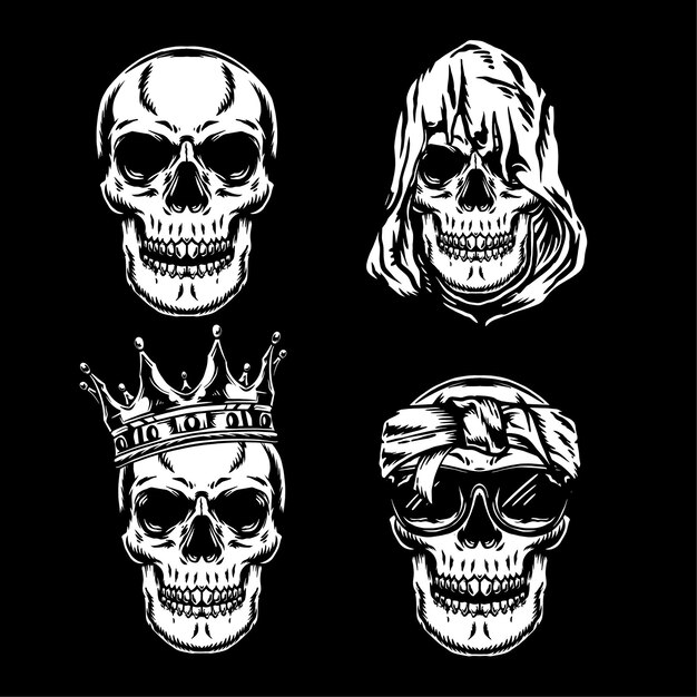 Vector human skull vector set illustration