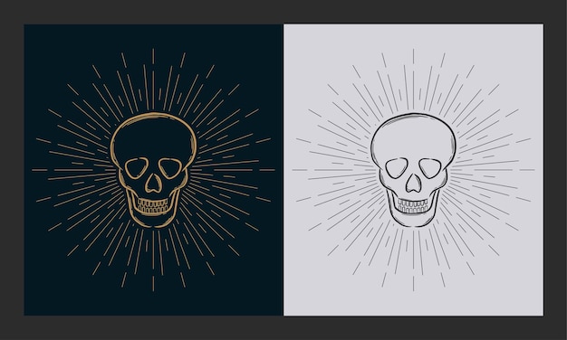 Vector human skull vector with engraving style tattoo design