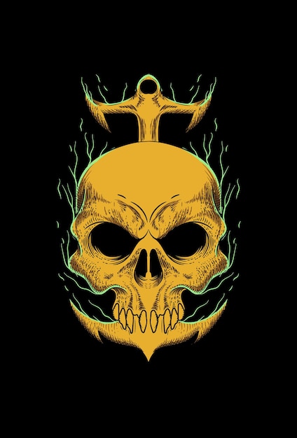 Human skull with anchor vector illustration