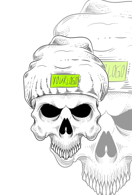 Human skull with beanie hat vector illustration