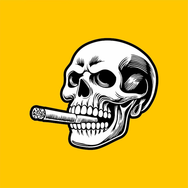 Vector human skull with cigarette vector illustration