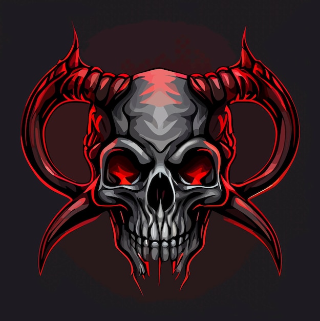 Human skull with demon horns satanic ritual flat design