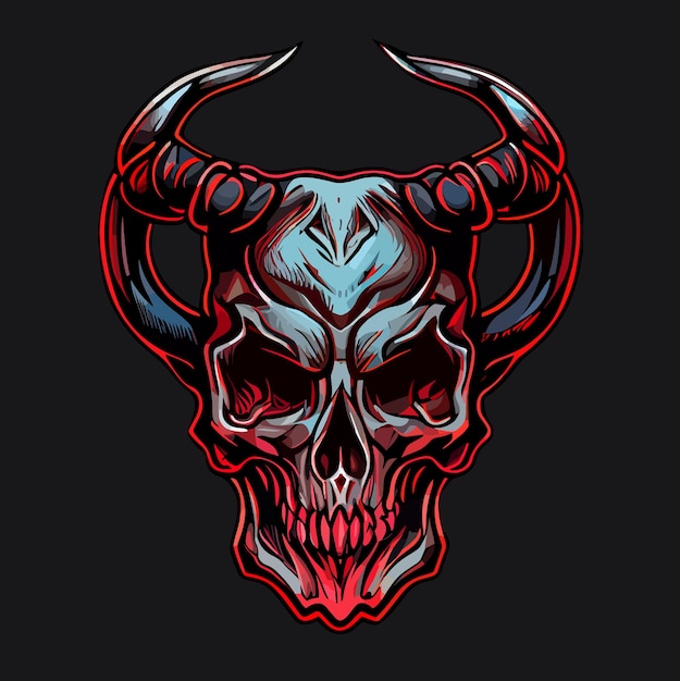 Vector human skull with demon horns satanic ritual flat design