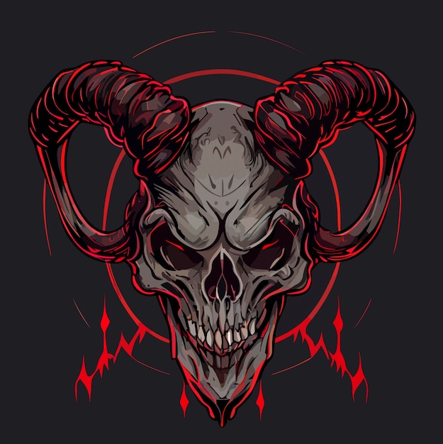 Vector human skull with demon horns vector icon