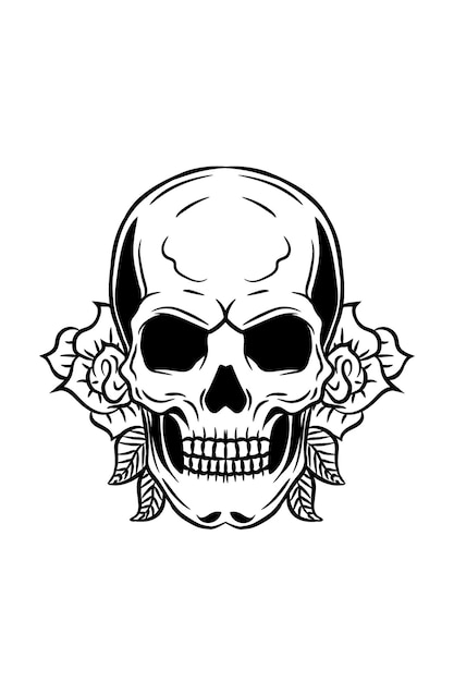 human skull with flower and leaves vector illustration