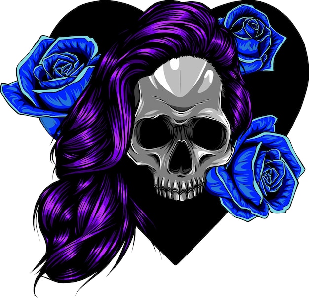 Human skull with flower wreath of roses