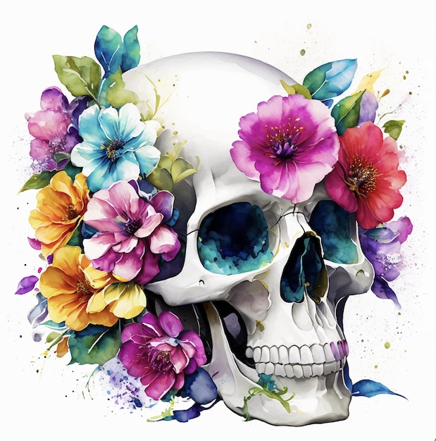 Human skull with flowers Halloween Ai generate