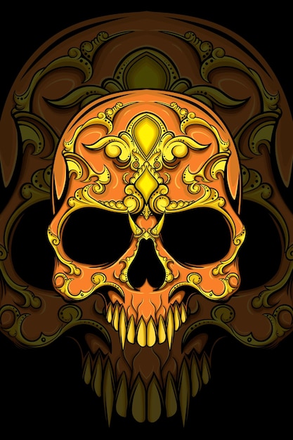 Human skull with gold ornament vector illustration