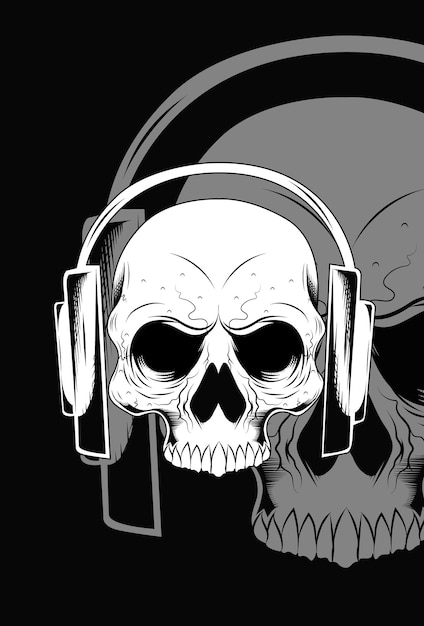 Human skull with headset vector illustration