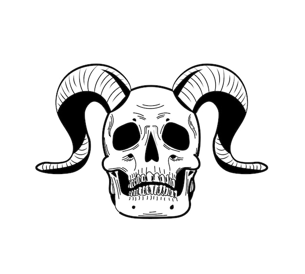 Human skull with ram horns Tattoo sketch