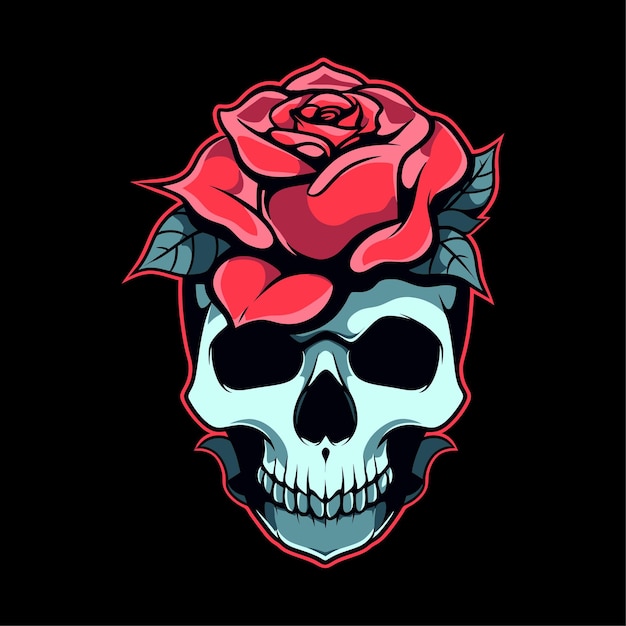 Vector a human skulls with roses on black background
