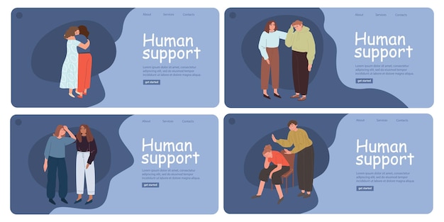 人間のサポート 愛する人をサポートするという概念 カップルの相互理解 心理的サポート ランディング ページ テンプレート コレクション ベクトル フラット漫画イラスト