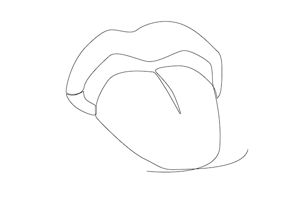 A human tongue in mouth one line art illustration