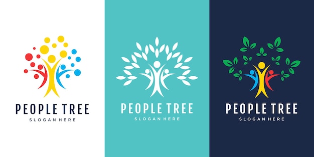 Human tree creative logo design concept template