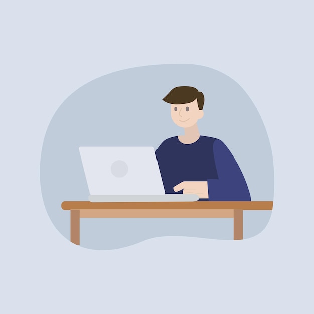 Human use computer to work on desk vector illustration