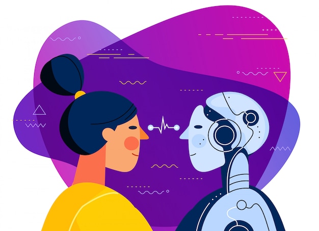 Human vs artificial intelligence concept trendy illustration