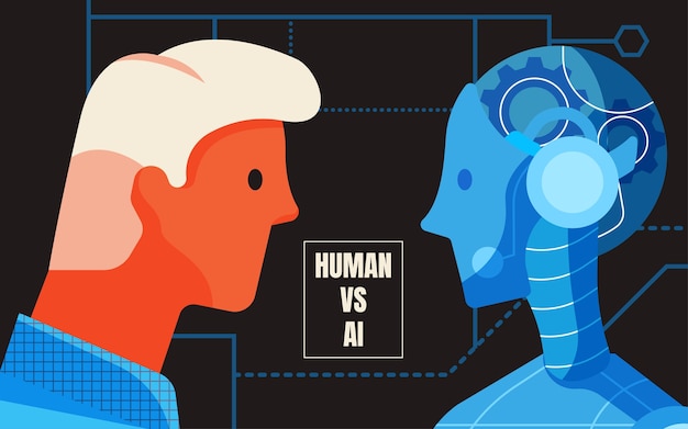 Vector human vs artificial intelligence concept