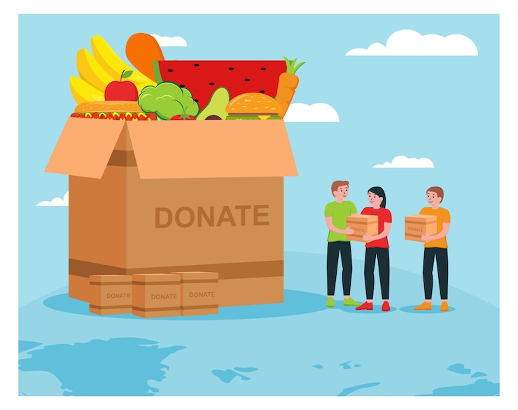 वेक्टर humanitarian aid donate food 