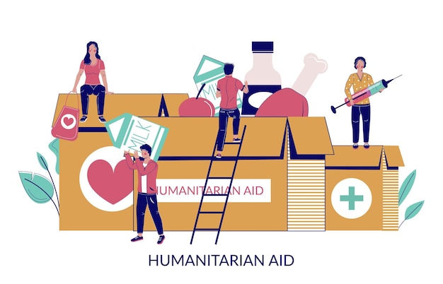 Humanitarian aid vector flat style design illustration