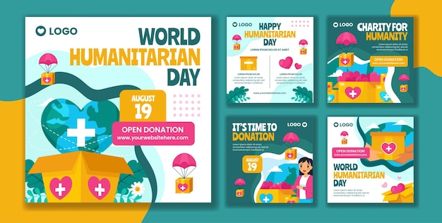Humanitarian Day Social Media Post Flat Cartoon Hand Drawn Templates Background Illustration