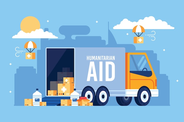 Humanitarian help concept with aid truck