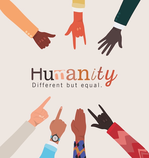 Vector humanity different but equal and diversity hands skin design, people multiethnic race and community theme