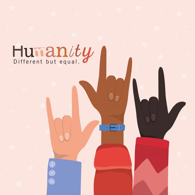 Vector humanity different but equal and diversity rock hands up design, people multiethnic race and community theme