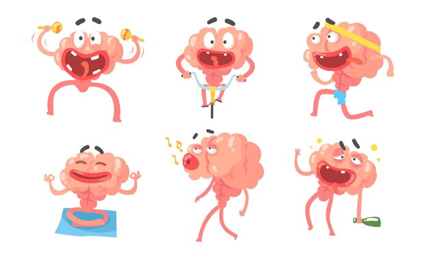 Humanized brain with a pumped up press vector illustration